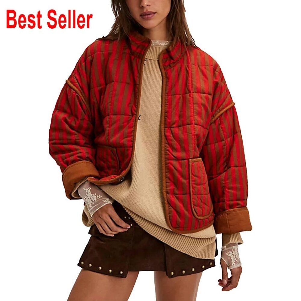 Cropped Floral Puffer Jacket Lightweight Quilted Coat Open Front Long Sleeve